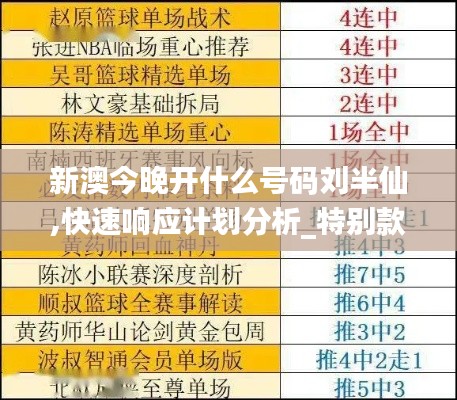 新澳今晚开什么号码刘半仙,快速响应计划分析_特别款6.311