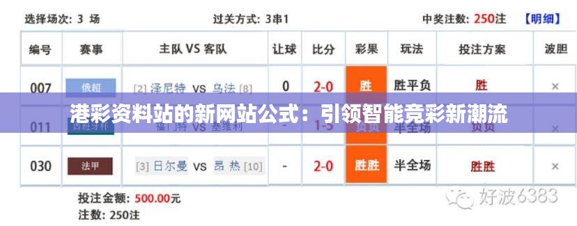 港彩资料站的新网站公式：引领智能竞彩新潮流