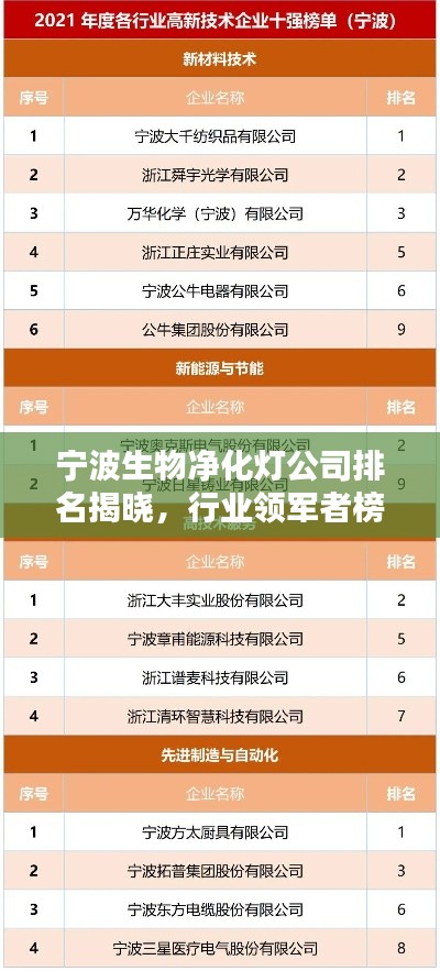 宁波生物净化灯公司排名揭晓，行业领军者榜单揭秘！
