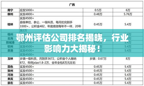 鄂州评估公司排名揭晓，行业影响力大揭秘！